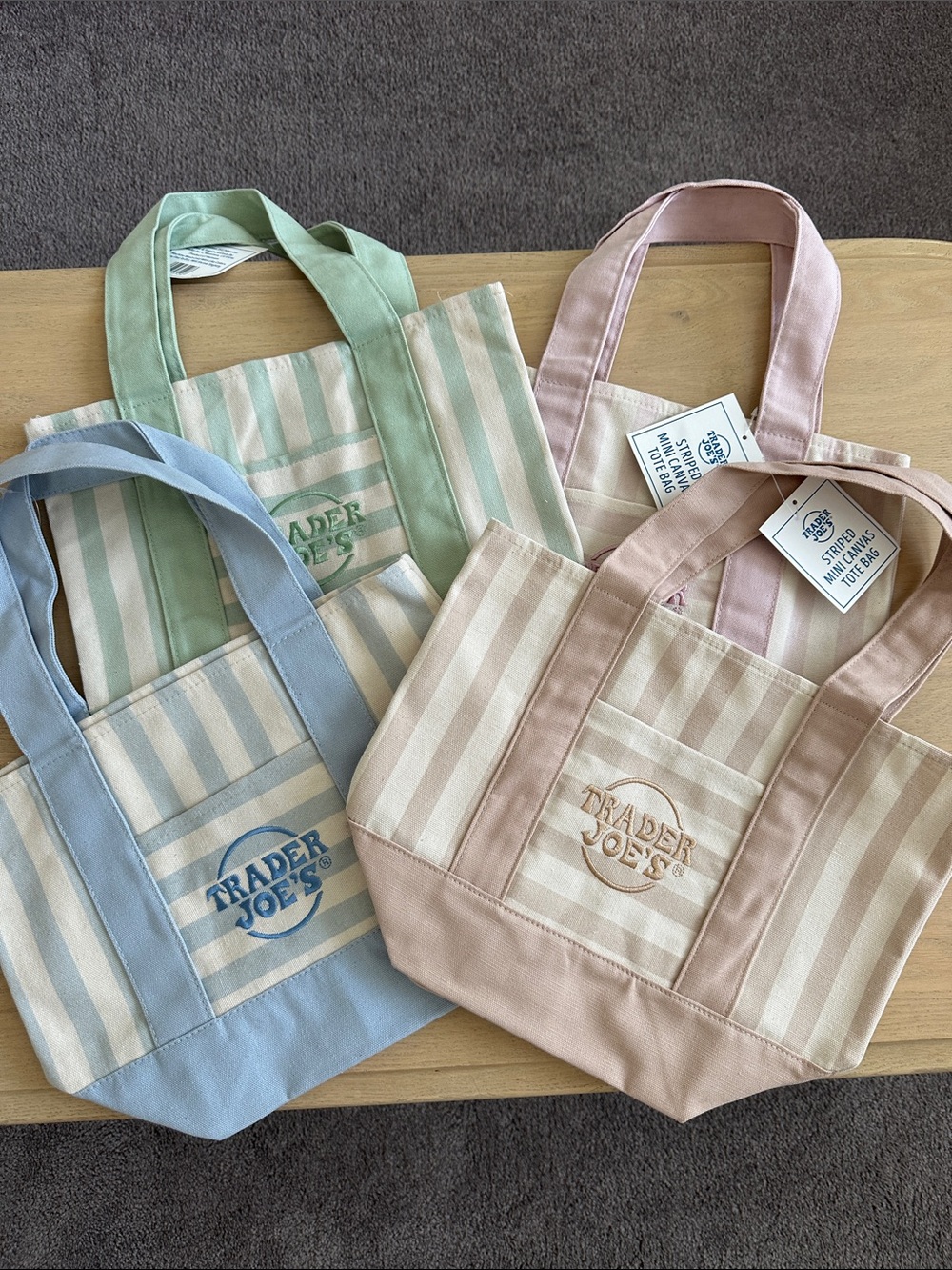 NWT - Trader Joe’s All Four Striped Mini Canvas Tote Bags